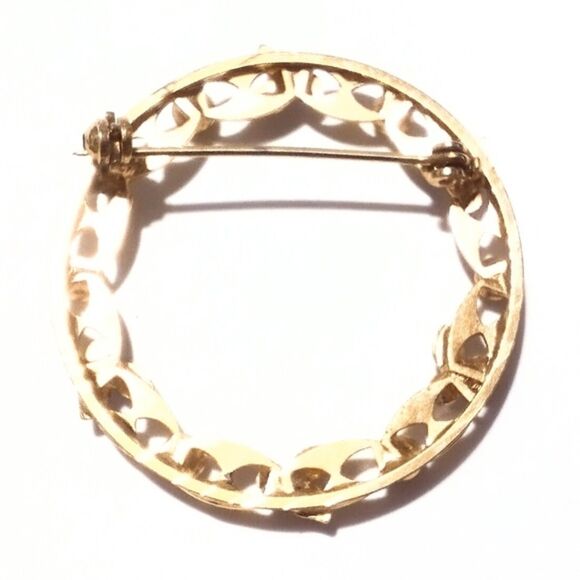 Vintage Gold Tone Red & Blue Enamel Mid Century Circle Brooch Pin - Picture 5 of 5